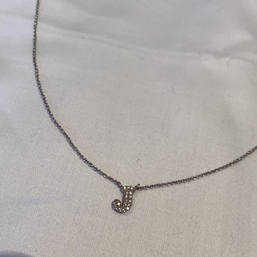 Sterling silver Rhinestone J initial necklace - Picture 2 of 4